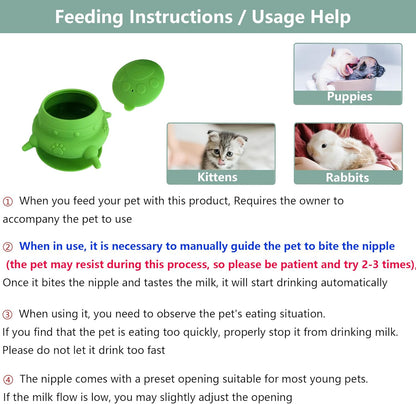 Newborn Puppy and Kitten Feeder, Milk Feeding Bowl - 4-Nipple Design for Easy Nursing of Small Pets,Green