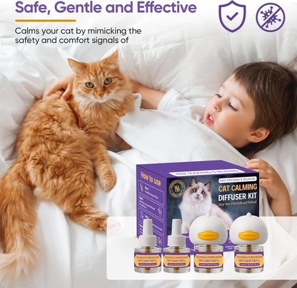 Cat Calming Pheromone Diffuser Kit – 2 Plug-Ins & 4 Refills (48ml), Cat Anxiety & Stress Relief, Multi Cat Calming Diffuser, Reduces Fighting, Spraying, Scratching & Aggression, Drug-Free for All Cats