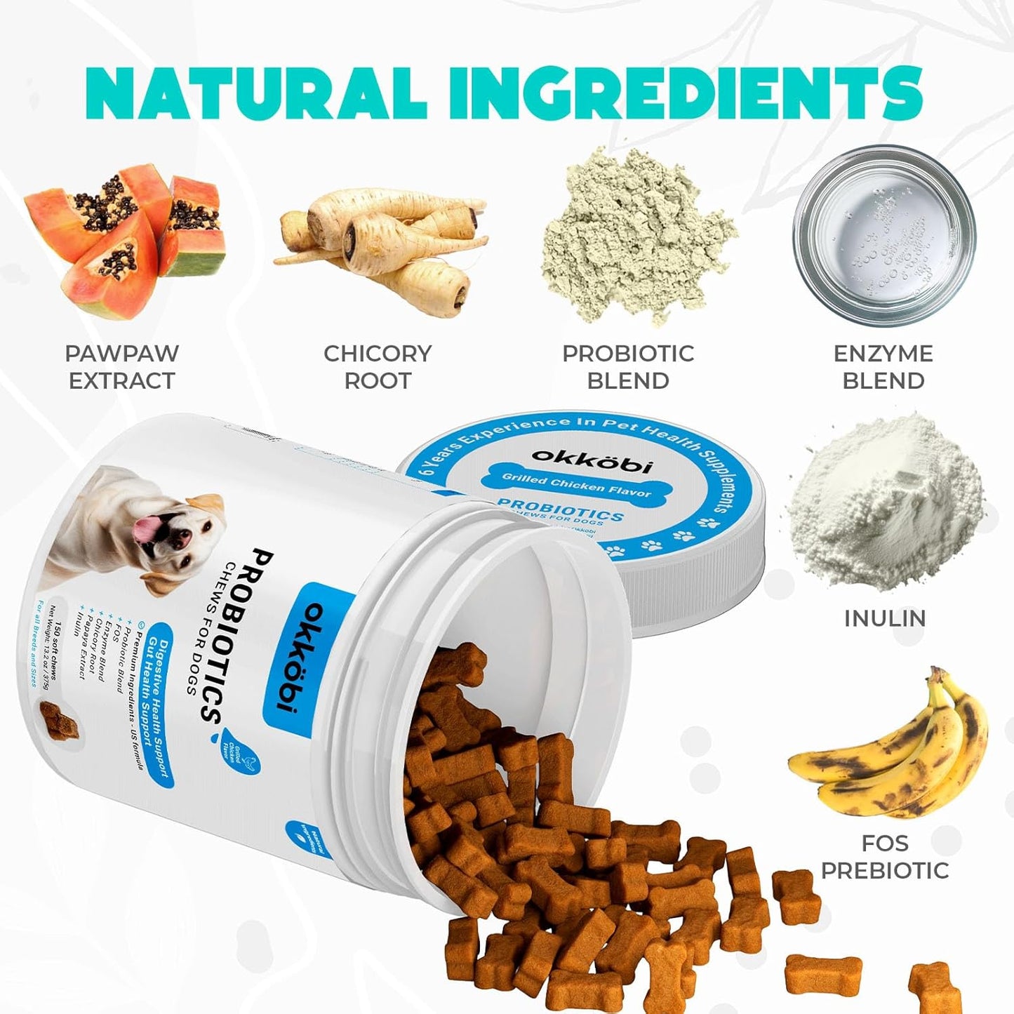 Probiotics for Dogs Chews 150 pcs - Probiotic Chews for Dogs with Enzymes & Natural Ingredients - Digestive & Gut Health Support - US Formula - Chicken Flavored
