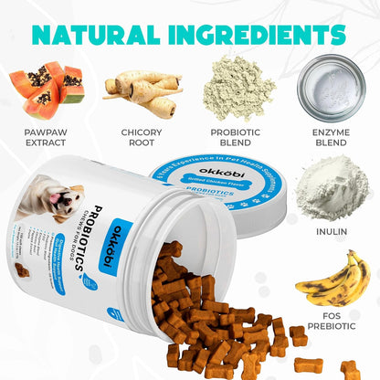 Probiotics for Dogs Chews 150 pcs - Probiotic Chews for Dogs with Enzymes & Natural Ingredients - Digestive & Gut Health Support - US Formula - Chicken Flavored