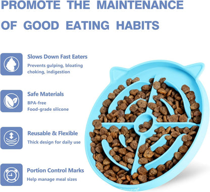 MateeyLife 2 Pcs Silicone Slow Feeder Cat Bowl, Puzzle Feeder Cat Food Dish, Non-Slip Silicone Bowl for Cats, Suitable for Dry and Wet Foods, Kitty Bowls to Slow Down Eating, Prevent Overeating