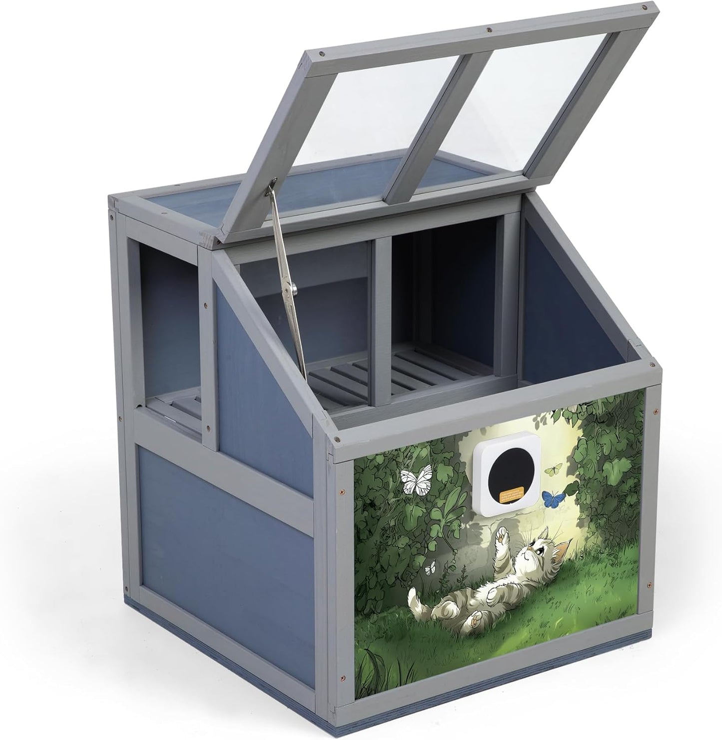 2-Tier Wooden Cat Litter Box Enclosure, Cat Toilet with Air Purifier, Openable Top, Litter Bags, Scoop, Low-Tracking, Odor Control, Kitty Litter House Cabinet Furniture, Gray