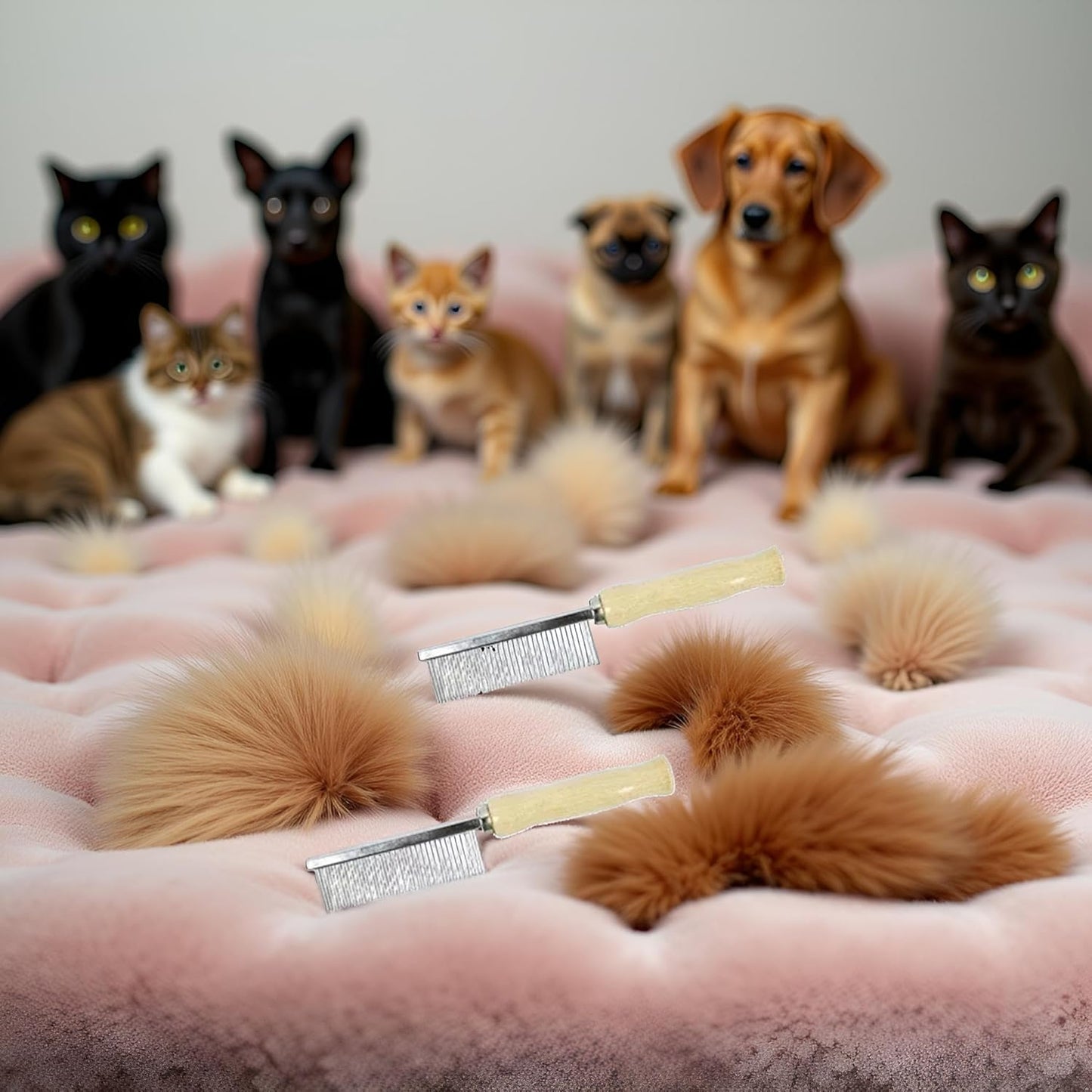 2Pcs Pet Grooming Comb for Long Haired Cats and Dogs - Stainless Steel Pin Teeth Wooden Handle Fur Hair Brush - Removes & Prevents Matted Fur