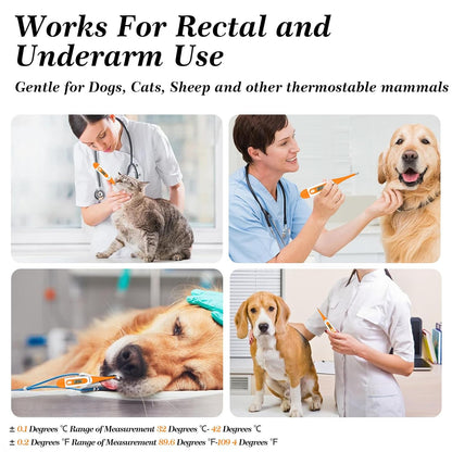 Digital Pet Thermometer for Accurate Fever Detection, Suitable for Cats/Dogs/Horse/Veterinarian, Waterproof Pet Thermometer, Fast and Accurate Measurements in 20 Seconds (Orange)