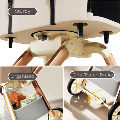 All-Terrain Pet Stroller for Small Medium Dogs & Cats, 30 lbs Capacity - Portable Carrier with One-Touch Brake, Lightweight Foldable Design & Shock Absorption Wheels,Black