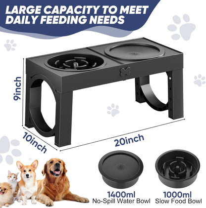 XIAZ Elevated Dog Bowls Slow Feeder Dog Bowl Stand Food and Water Bowl Set for Large Medium Sized, 4 Heights Adjustable, Non-Slip, Durable, Prevents Bloating & Improves Digestion