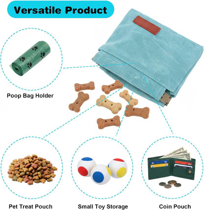 Dog Treat Pouch, Portable Puppy Blue Pocket Sized Dog Training Treat Bag, Hand Free Walking Bag, Auto Closing Pet Feed Snack Reward Pocket, Food Dispenser for Pet Puppy Travel or Outdoor Use