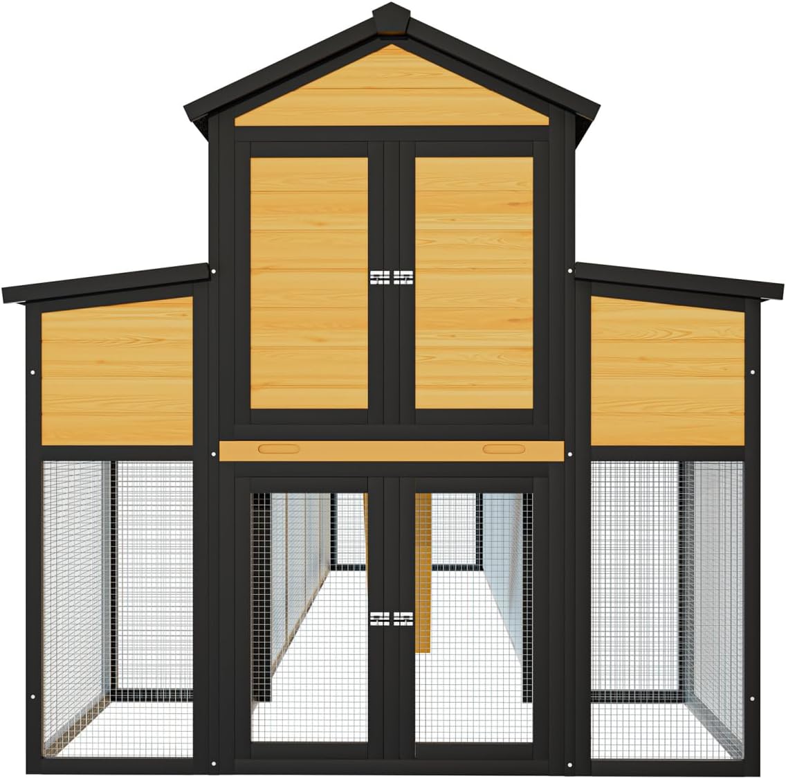 150" Black Large Wooden Chicken Coop Outdoor Hen House with Run and Nesting Boxes Wood Black Extra Large Space Outdoor Ready