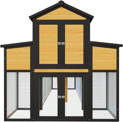 150" Black Large Wooden Chicken Coop Outdoor Hen House with Run and Nesting Boxes Wood Black Extra Large Space Outdoor Ready