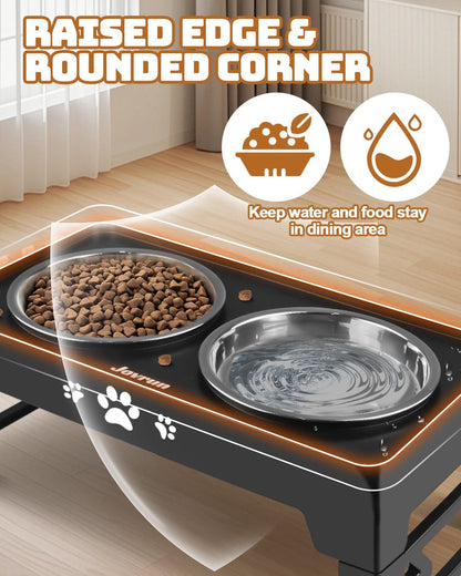 Elevated Dog Bowls, Dog Feeder with 2 Stainless Steel Dishes, 2 Heights Adjustable Raised Stand for Small Dogs, Food Dishes with Non-Slip Feet