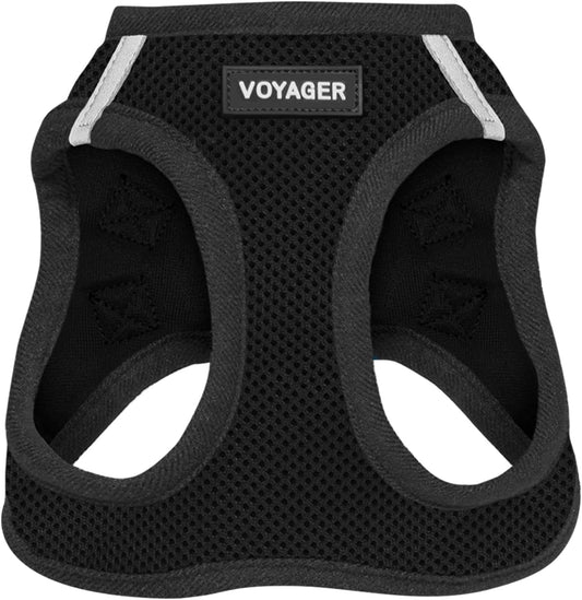 Best Pet Supplies - All Weather Mesh/Plush, Reflective, No Pull Harness for Small, Medium Dogs, Cats - Secure with Hook & Loop Fastener, Buckle, Double D-Rings - Black/Black Trim, L