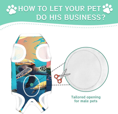 Comic Turtle Dog Surgery Suit Recovery Suit, 100% Cotton Breathable Full Body Dog & Cat Surgical Suit with Cute Prints, Alternative to Cone for Spay Neuter Wound Care, Male & Female Pets Large