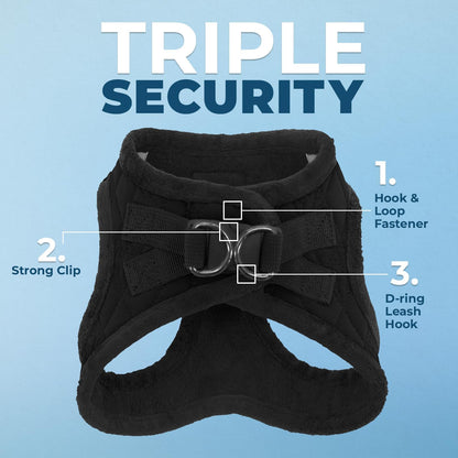 Best Pet Supplies - All Weather Mesh / Plush, Reflective, No Pull Harness for Small, Medium Dogs, Cats - Secure with Hook & Loop Fastener, Buckle, Double D-Rings - Black Plush, S
