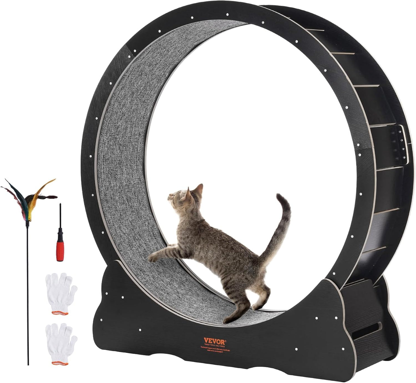 VEVOR Cat Exercise Wheel, 43.3" Large Treadmill for Indoor Cats, Running Wheel With Detachable Carpet & Teaser for Running/Walking/Training, Suitable for Most Cats Black
