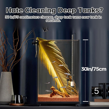 Fish Tank Cleaner, Aquarium Vacuum Gravel Cleaner Electric -6-in-1 Automatic Removable Vacuum with Adjustable 30W Motor Efficient Cleaning White1