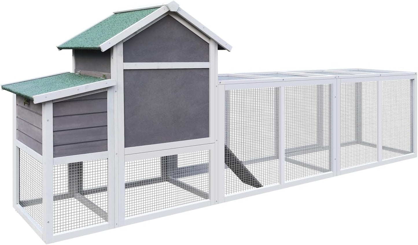 122" Large Gray Wood Chicken Coop Hen House Pet Rabbit Hutch Wooden Pet Cage Backyard with Nesting Box Gray Large Space Backyard Use Durable
