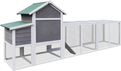 122" Large Gray Wood Chicken Coop Hen House Pet Rabbit Hutch Wooden Pet Cage Backyard with Nesting Box Gray Large Space Backyard Use Durable