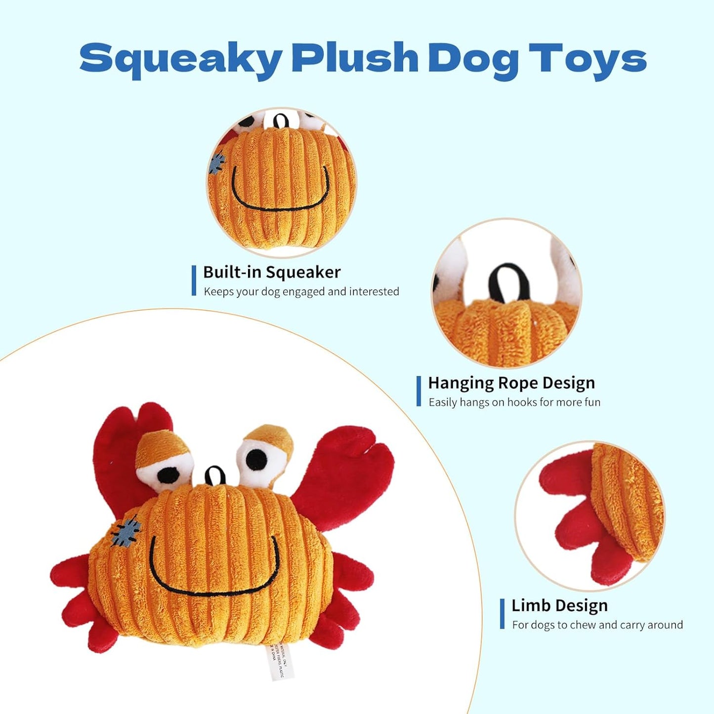Plush Toys for Small and Medium Dogs, Cute Squeaky Dog Toy for Puppies, Durable Fabric Crinkle Paper chew Toys (3 Pack)