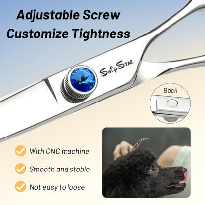 7.5in 25° Curved & Chunker Professional Dog Grooming Scissors Set, 24 Teeth Thinning Shears for Dog Grooming, VG10 Steel Sharp, Pet Trimming Shears for Dogs Cats Groomer, Ergonomic with CNC Screw