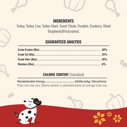 MAJOR PETS Freeze Dried Turkey & Pumpkin, Cranberry Dog Treats, Single High Protein, 100% Natural, Help with Digestion, Grain Free, Training Bites & Meal Topper for Dogs, Made in The USA, 5oz