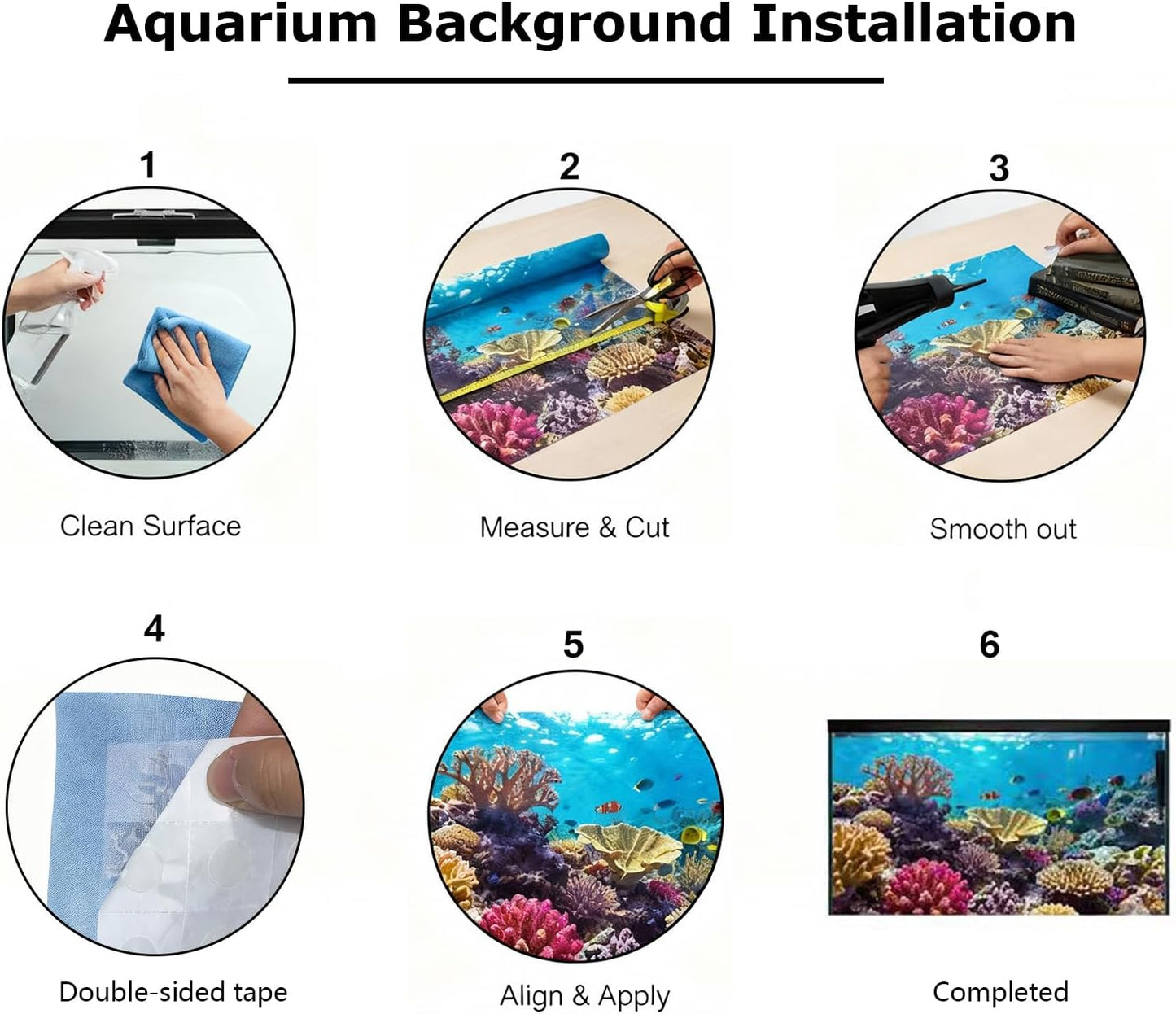 4 Pack Aquarium Background, 24x12 Inch Polyester Cloth Decor for Fish Tank, Set of Undersea Coral Rock & Plant Décor Backgrounds, Aquatic Themed Decorations