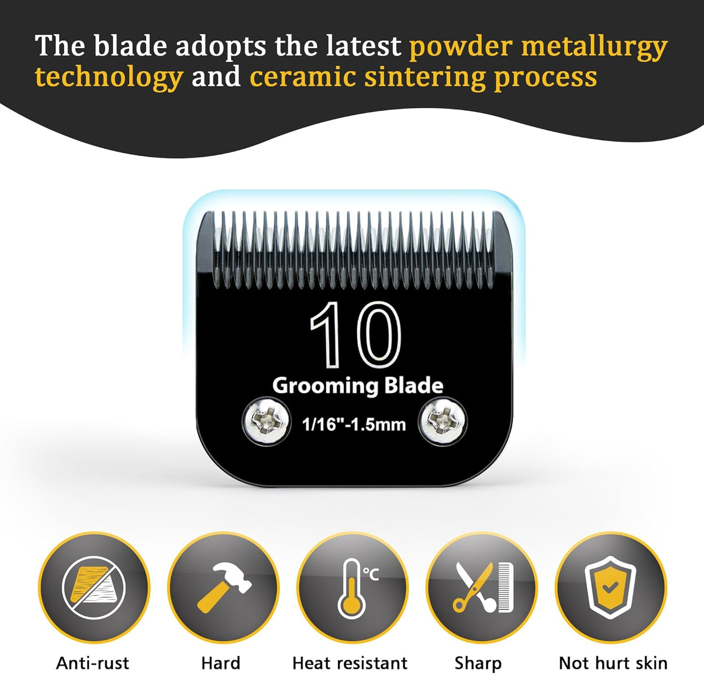 10# Dog Grooming Clipper Replacement Blades, Detachable Blade Compatible with Andis/wahl/Oster Pet Clippers,10 Blade 1/16-inch, Made of Ceramic & Stainless Steel Blade, Black