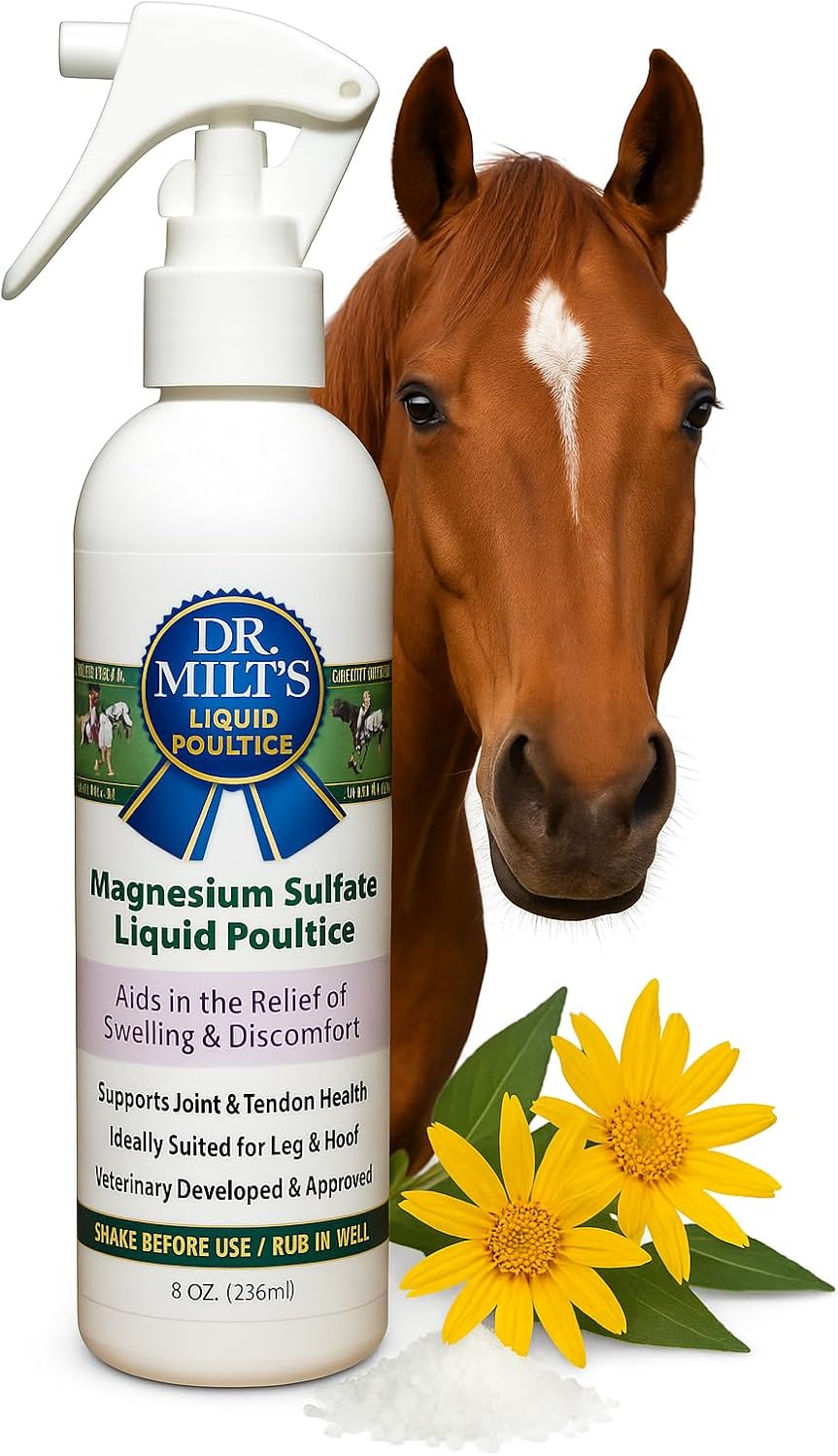 Dr. Milt’s Horse Muscle & Joint Relief Spray – All-Natural Horse Liniment with Arnica, Epsom Salt– Fast-Acting Pain Relief for Sore Muscles, Tendons & Joints 1-8oz Spray