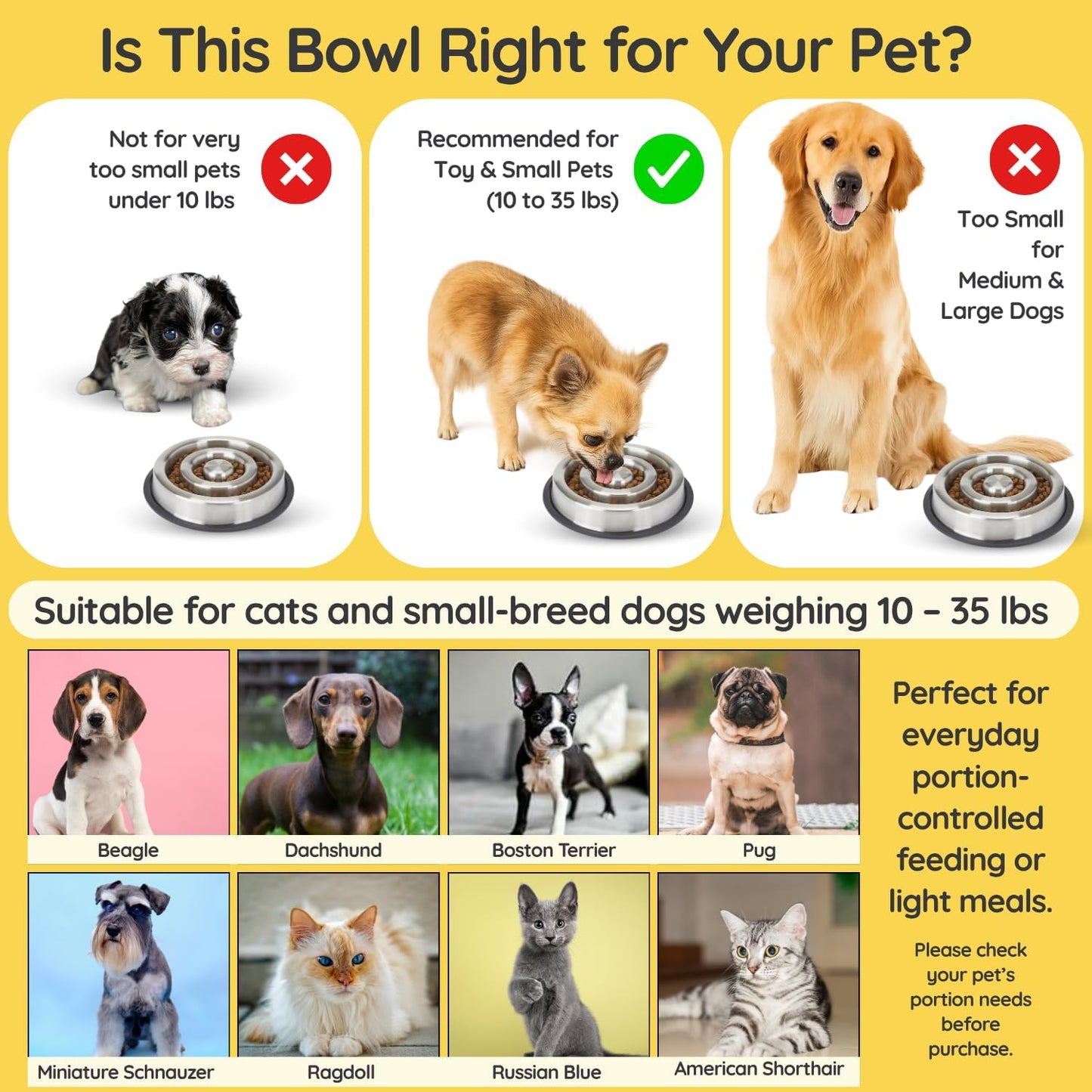 9.5 oz Slow Feeder Dog Bowls, 1 Cup Capacity Spiral Style Stainless Steel Small Dogs & Cats Food Dishes for Fast Eaters, Nonslip Durable Feeding Puzzle Bowl | Slo Down Eating for 10–35lbs