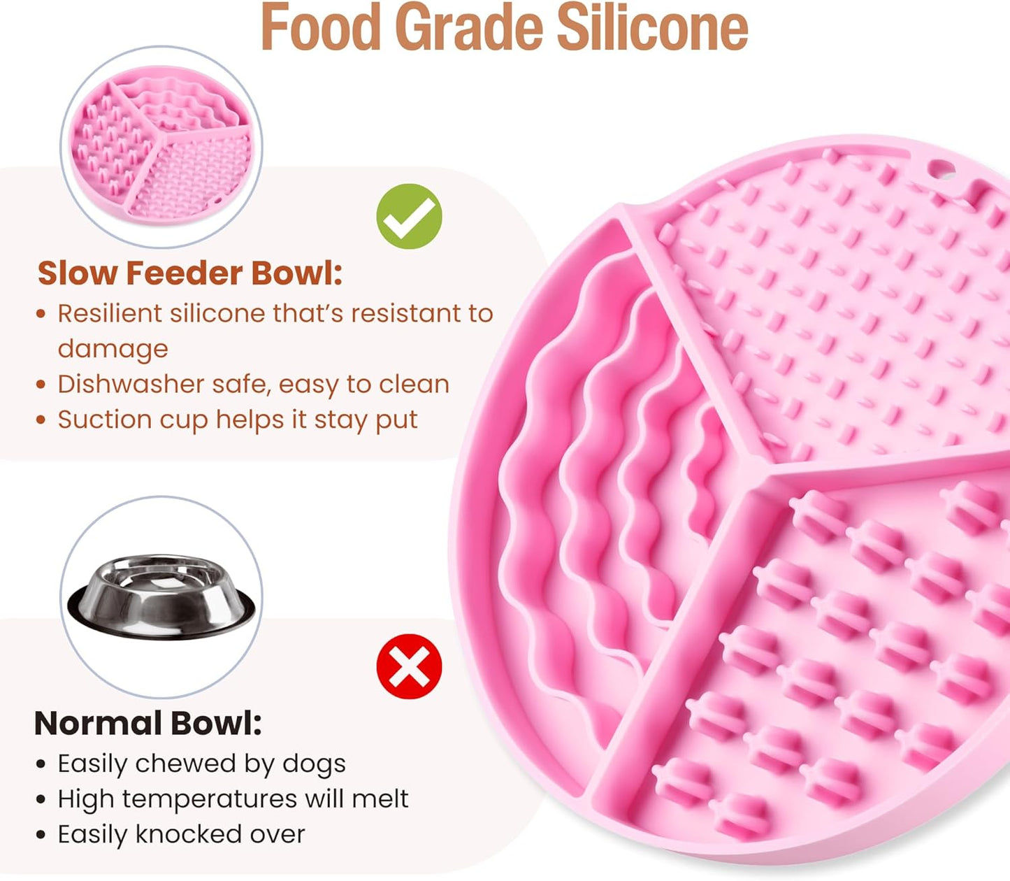 Lick Mat for Dogs and Cats with Suction Cups, Silicone Slow Feeders Dog Bowls for Anxiety Relief, Perfect for Yogurt, Treats or Peanut Butter (Pink)
