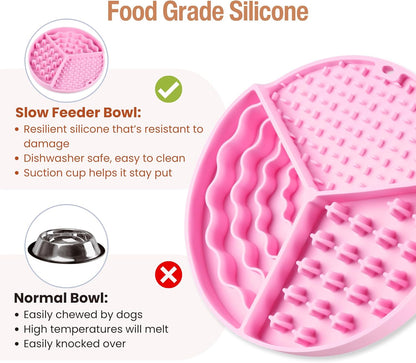 Lick Mat for Dogs and Cats with Suction Cups, Silicone Slow Feeders Dog Bowls for Anxiety Relief, Perfect for Yogurt, Treats or Peanut Butter (Pink)