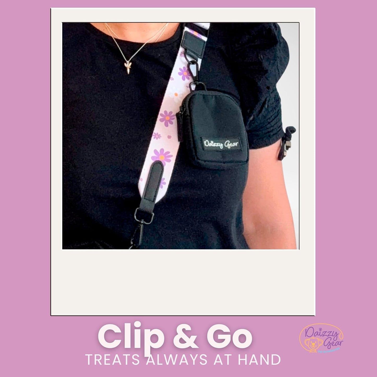 Dog Rope Leash + Crossbody Treat Bag with Poop Bag Dispenser - 44 LBS /6FT Medium Size Leash - Purple Daisy Dream