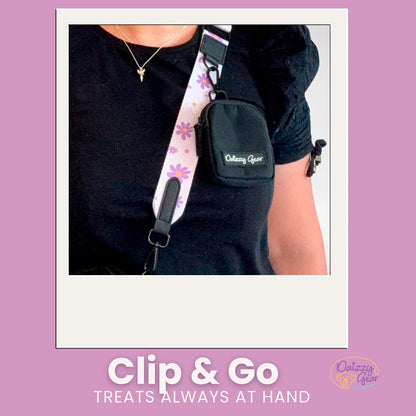 Dog Rope Leash + Crossbody Treat Bag with Poop Bag Dispenser - 44 LBS /6FT Medium Size Leash - Purple Daisy Dream