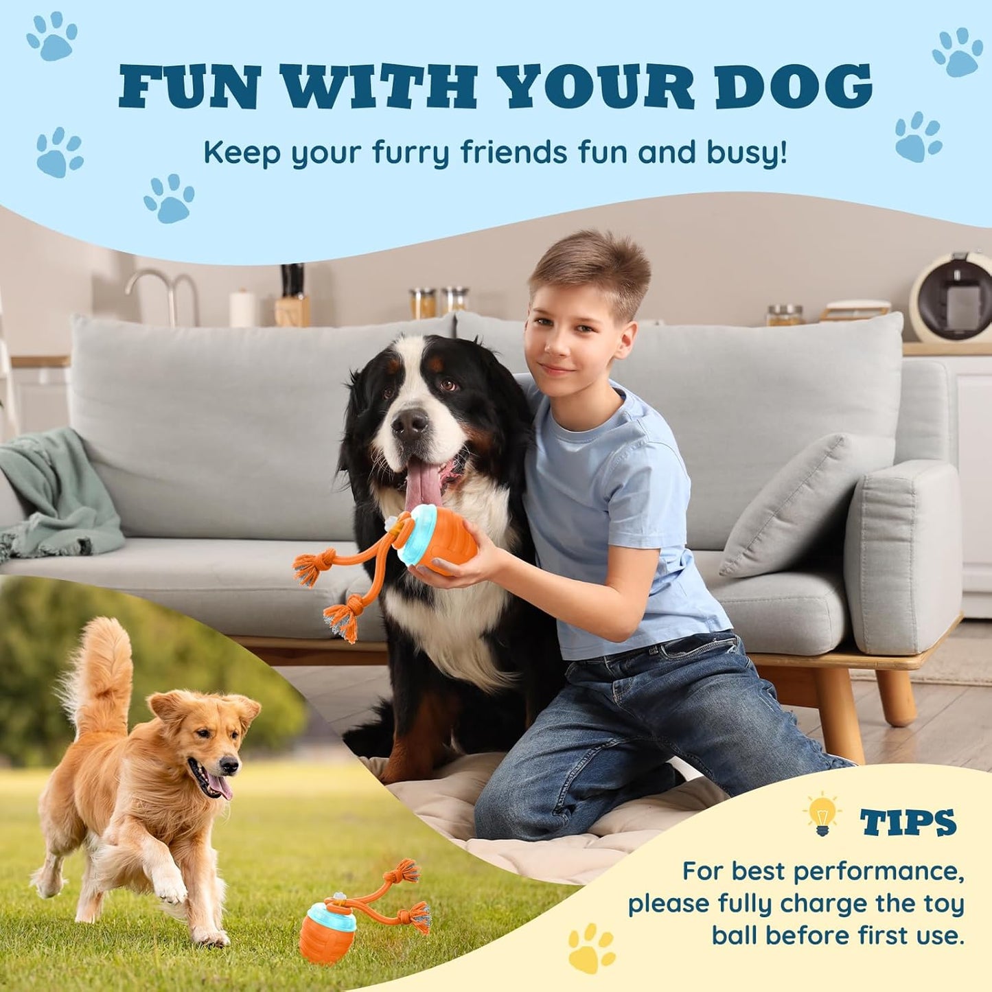 Interactive Dog Ball - 2025 Upgraded Moving Balls for Medium/Large Dogs, Automatic Chase Buddy Dogs Toy Wicked Ball for Boredom, Interactive Dog Toy to Keep Them Busy(Bright Orange)