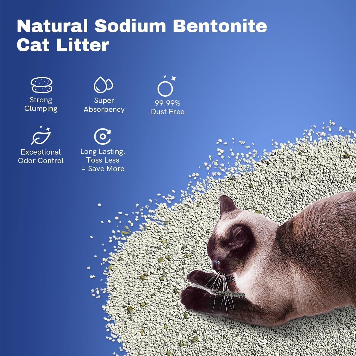 Clumping Cat Litter, Premium Bentonite Cat Litter Sodium-Based, Dust-Free, Strong Durability, Odor Control, Natural Mineral Formula Unscented Litter for RealScooper - 15 lb. Box