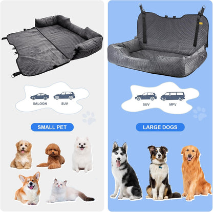 Large Dog Car Back Seat for 100lbs Dogs Pet Bed Car Seat Fully Detachable Washable Travel Safety with Storage Pocket Grey