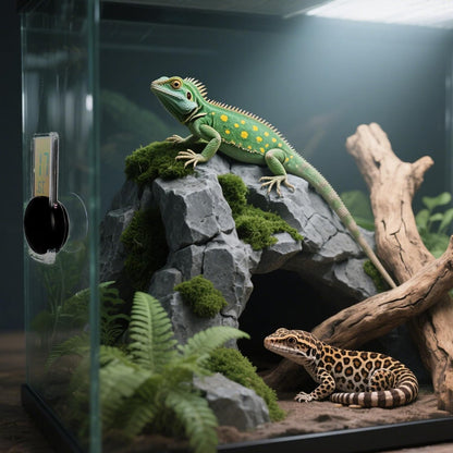 Reptile Terrarium Thermometer Hygrometer, Digital LCD Temperature & Humidity Gauge with Suction Cup, Vivarium/Tank Monitor for Bearded Dragons Geckos Lizards Snakes Turtles Frogs Amphibians