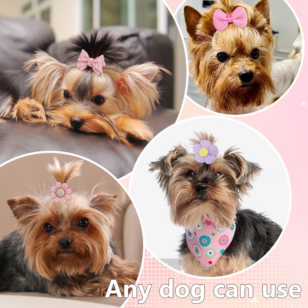 45 Pcs Light Pink Small Dog Hair Bows with Rubber Bands Puppy Bows for Ears Cute Grooming Flower Bowknot Strawberries Topknot Dog Hair Accessories for Small Dogs Girl Hair Ties for Yorkie Shih tzu