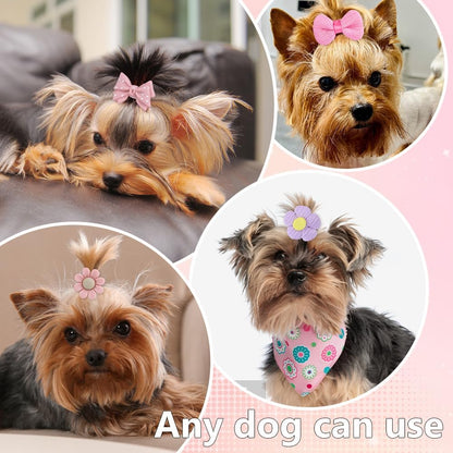 45 Pcs Light Pink Small Dog Hair Bows with Rubber Bands Puppy Bows for Ears Cute Grooming Flower Bowknot Strawberries Topknot Dog Hair Accessories for Small Dogs Girl Hair Ties for Yorkie Shih tzu