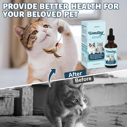 Vomiting Relief for Cats, Cat Vomit Remedy, Probiotic Digestive Support Liquid, Helps Reduce Hairballs, Relieve Sensitive Stomach & Support Gut Health, Gentle Daily Formula - 60mL