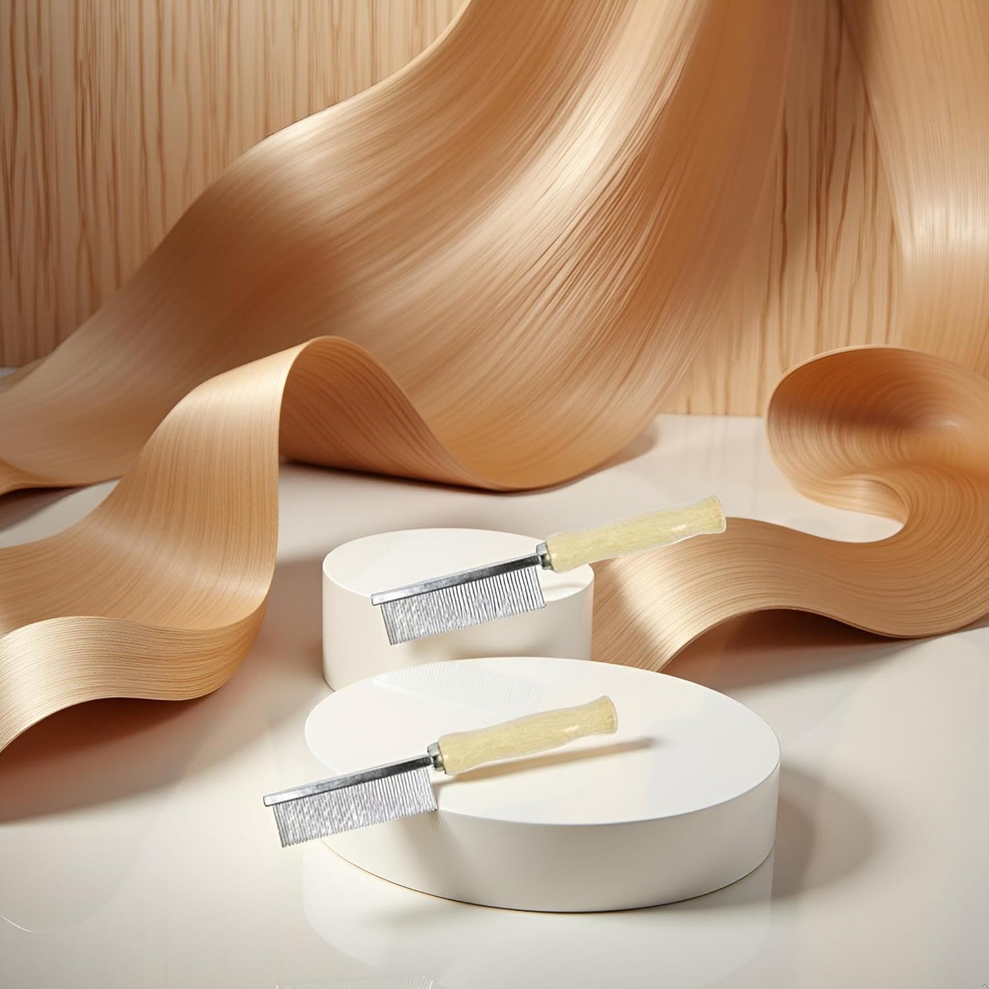 2Pcs Pet Grooming Comb for Long Haired Cats and Dogs - Stainless Steel Pin Teeth Wooden Handle Fur Hair Brush - Removes & Prevents Matted Fur