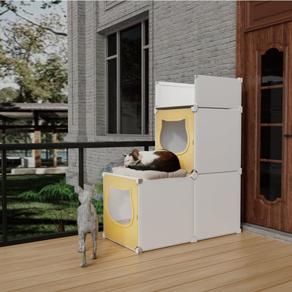 Small Cat Cage Indoor, DIY Cat Playpen Enclosure Crate Kennel with Top Platform, 2-Tier Cute Pet House for 1-2 Kitten