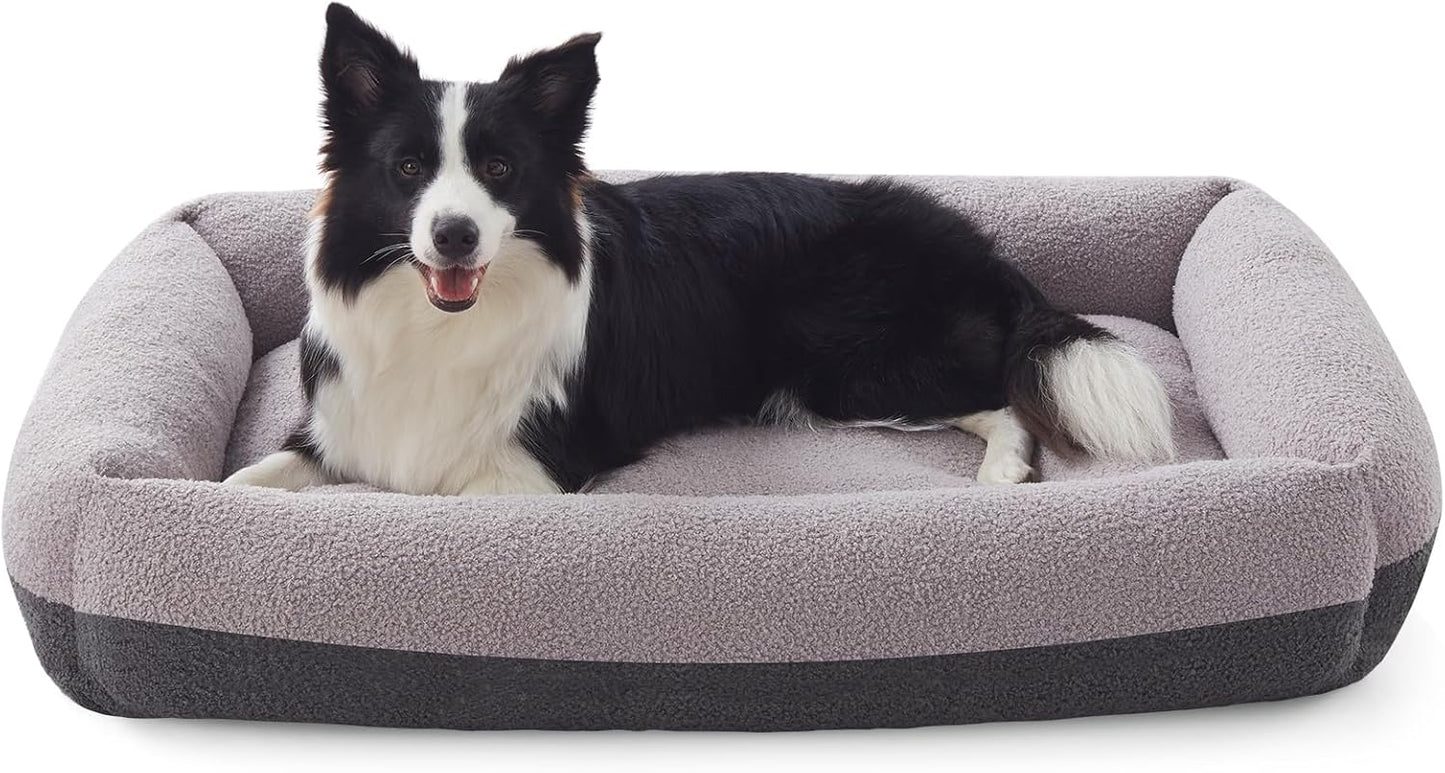 FURTIME Washable Dog Bed Large Sized Dogs, Washable Comfy Fluffy Large Dog Bed, Removable Zipper Cover Machine Wash, Soft Orthopedic Bed Durable Pet Cuddler with Anti-Slip Bottom, 36"x27"x8", Grey