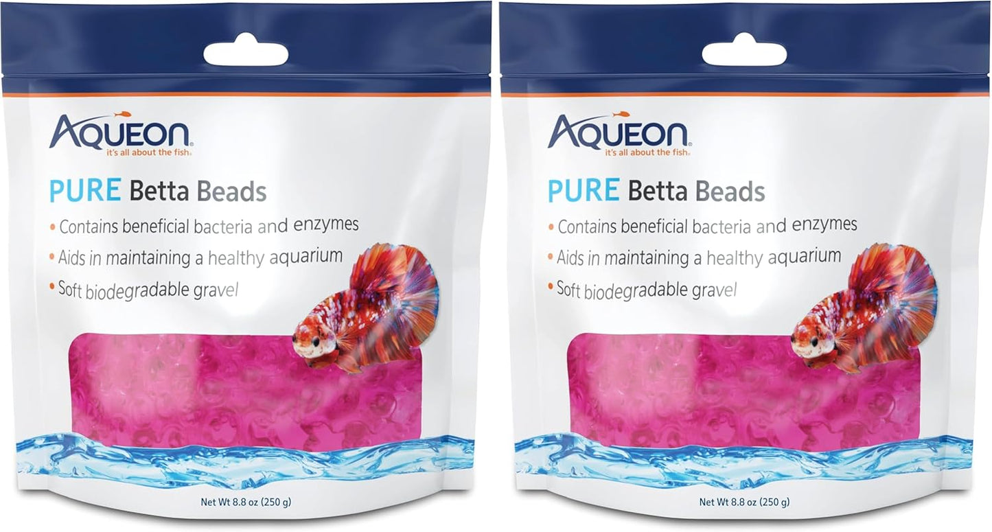 Aqueon Pure Betta Beads, Water Care for Unfiltered Aquariums, Maintains Clear Water and Helps Breakdown Organic Sludge, Pink (Pack of 2)