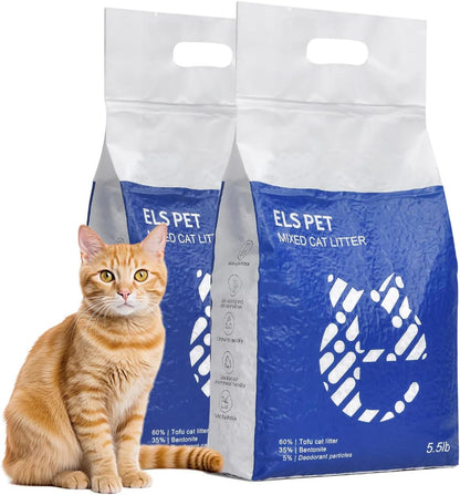 2PCS 3 in 1 Mixed Cat Litter，Strong Clumping Cat Litters,Odor Control and Unscented Ultra Absorbent Water Flushable Bentonite Tofu Cat Litter,Dust-Free,5.5 lbs/Bag