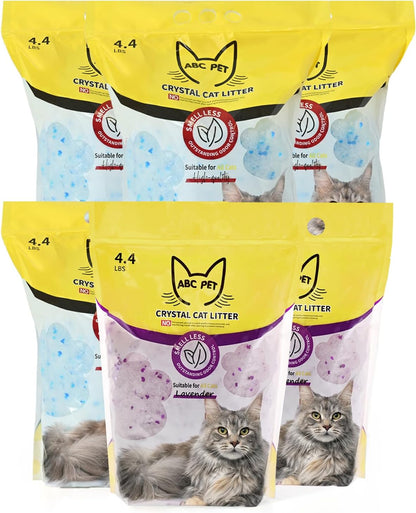 Cat Litter Crystals No Clumping Odor Control Kitty Litter Non-Clumping No scooping Low Dust, Low Tracking, Dehydrates Waste - 25.8 lbs (4 Unscented & 2 Lavender)