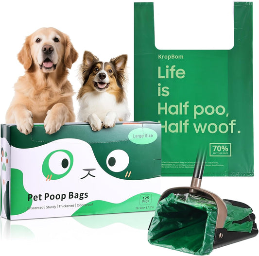 125 Bulk Pack Extra Large Dog Poop Bags for A&H Swivel Bin Pooper Scooper, Pet Waste Bags with Handle for Dog Poop Cat Litter, Heavy Duty Leakproof Unscented