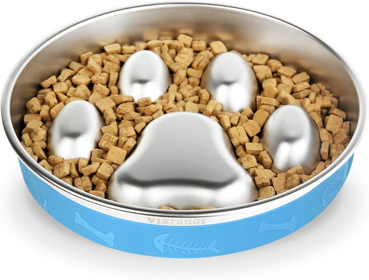 Slow Feeder Dog Bowls Stainless Steel,2 Cups Blue Non-Slip for Small & Medium Sized Dogs,Slow Down Eating Dog Bowl for Fast Eaters