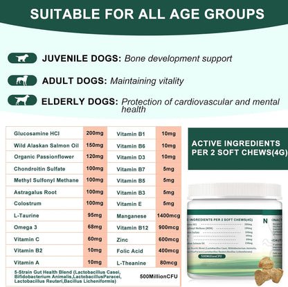 25-in-1 Dog Vitamins & Supplements Multivitamin Soft Chews Supports Skin, Coat, Heart, Joints, Digestive, Liver, Brain, Eyes & Immunity 30% Cheaper, 30% More Active Ingredients