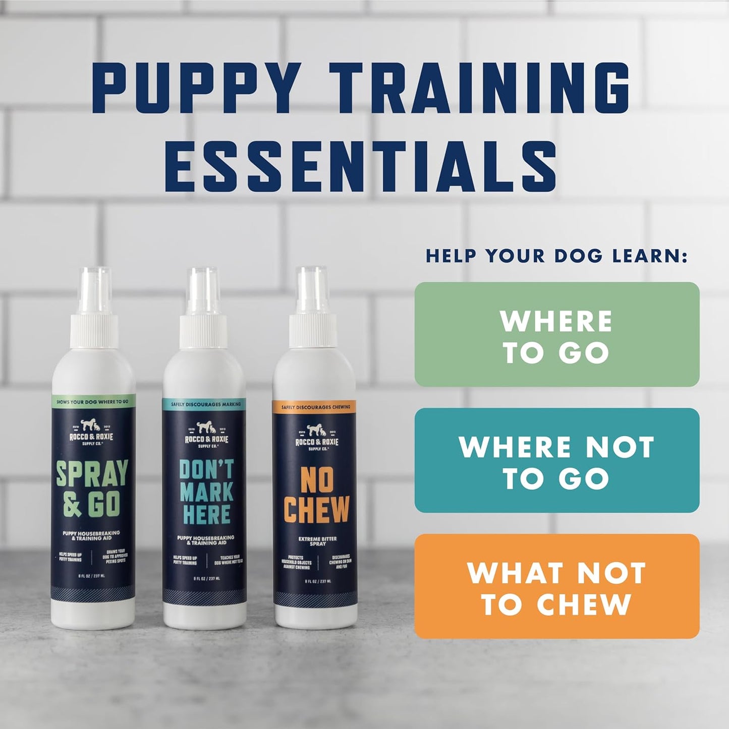 Rocco & Roxie Dog Potty Training Don't Mark Here - No Pee Repellent Spray for Dogs Indoor & Outdoor - Puppy Housebreaking Supplies - Anti Peeing for Dogs and Puppies - Made in USA