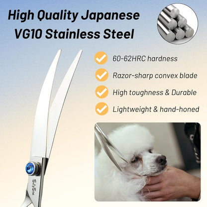 7.5in 25° Curved & Chunker Professional Dog Grooming Scissors Set, 24 Teeth Thinning Shears for Dog Grooming, VG10 Steel Sharp, Pet Trimming Shears for Dogs Cats Groomer, Ergonomic with CNC Screw